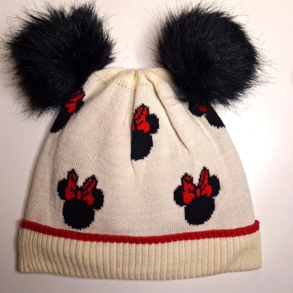 Baby Gap x Disney Cream and Black Pom Pom Minnie Mouse Beanie - Picture 2 of 6